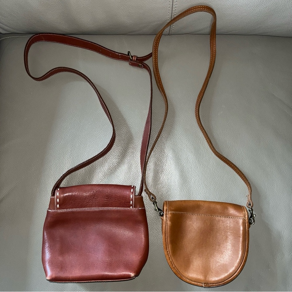 2 Leather Purses/ JG Hook & Unbranded Crossbody caramel/ brown flap over Vintage - Picture 2 of 16